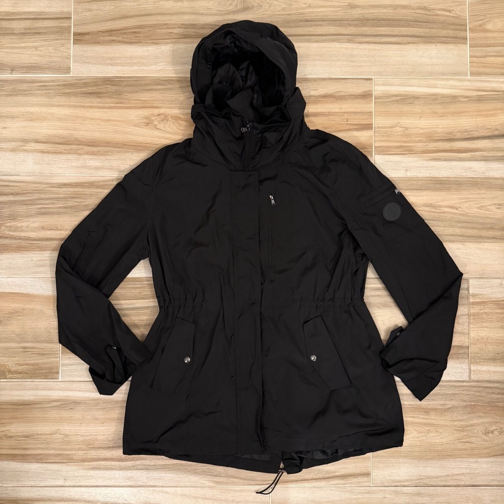 Lauren Ralph Lauren Black Hooded Anorak Jacket XL Full Zip Drawstring Waist